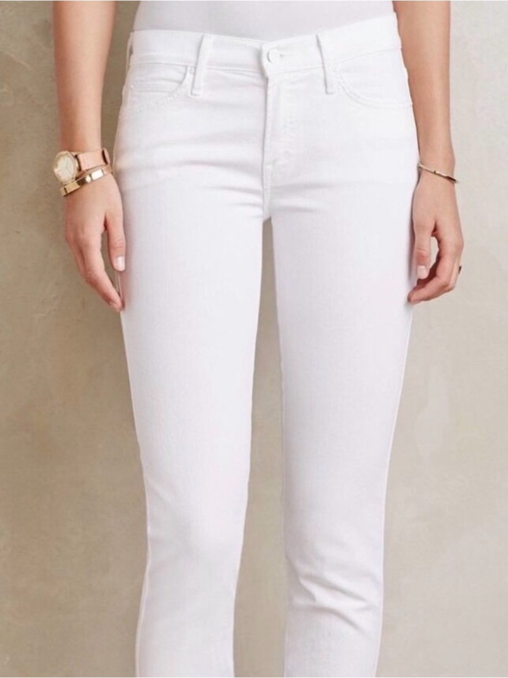 Mother The Pony Boy Ankle Fray Jeans Womens Size 29 Stayin’ Alive White Cropped